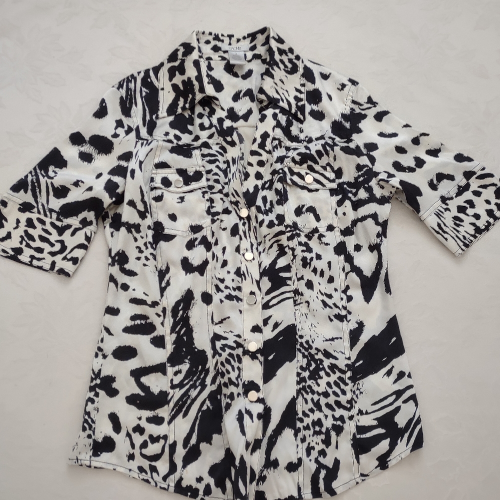 Cache Silk Lynx Animal Print Collared Blouse - image 1